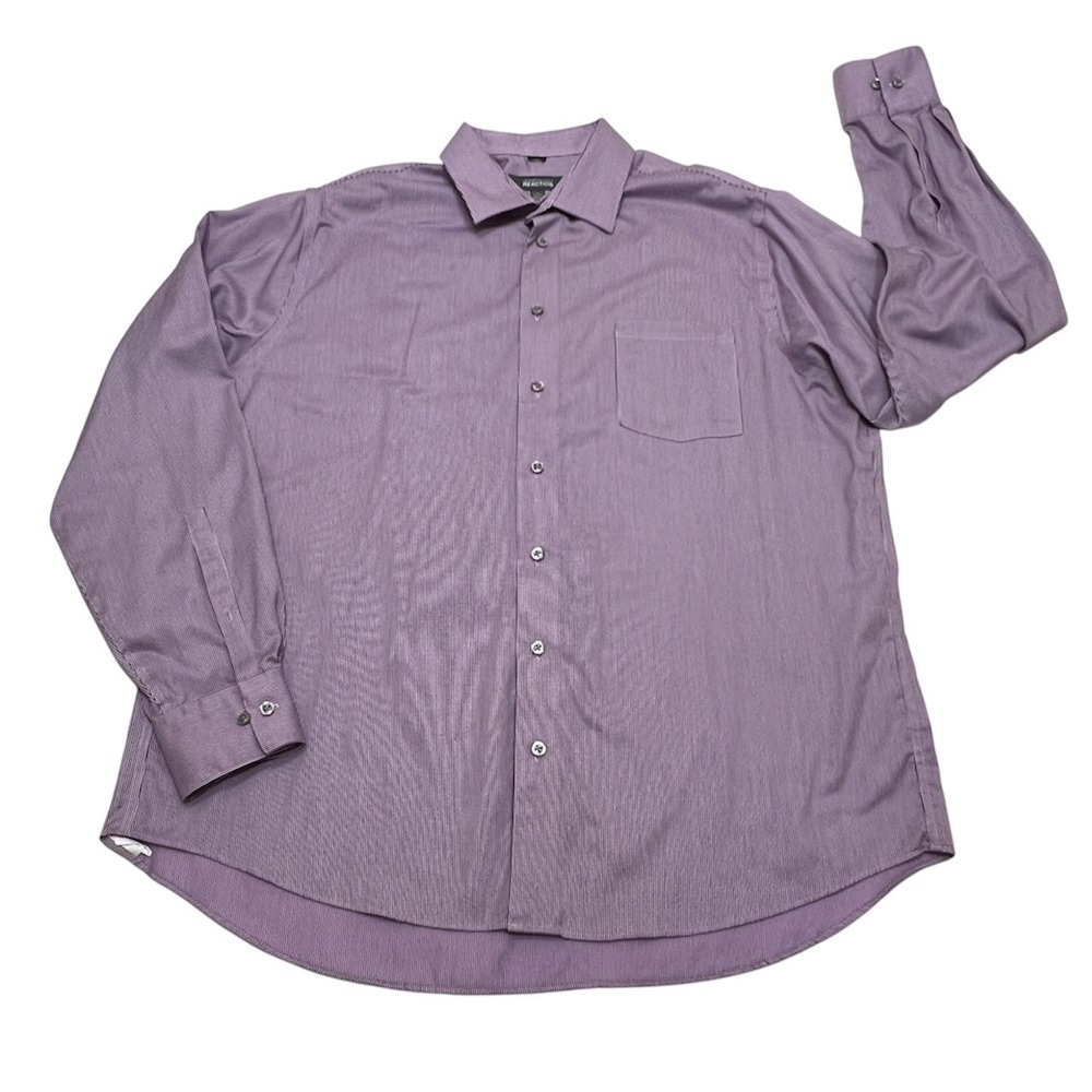 VTG Kenneth‎ Cole Reaction Button Dress Shirt Men XL Purple Striped Regular Fit